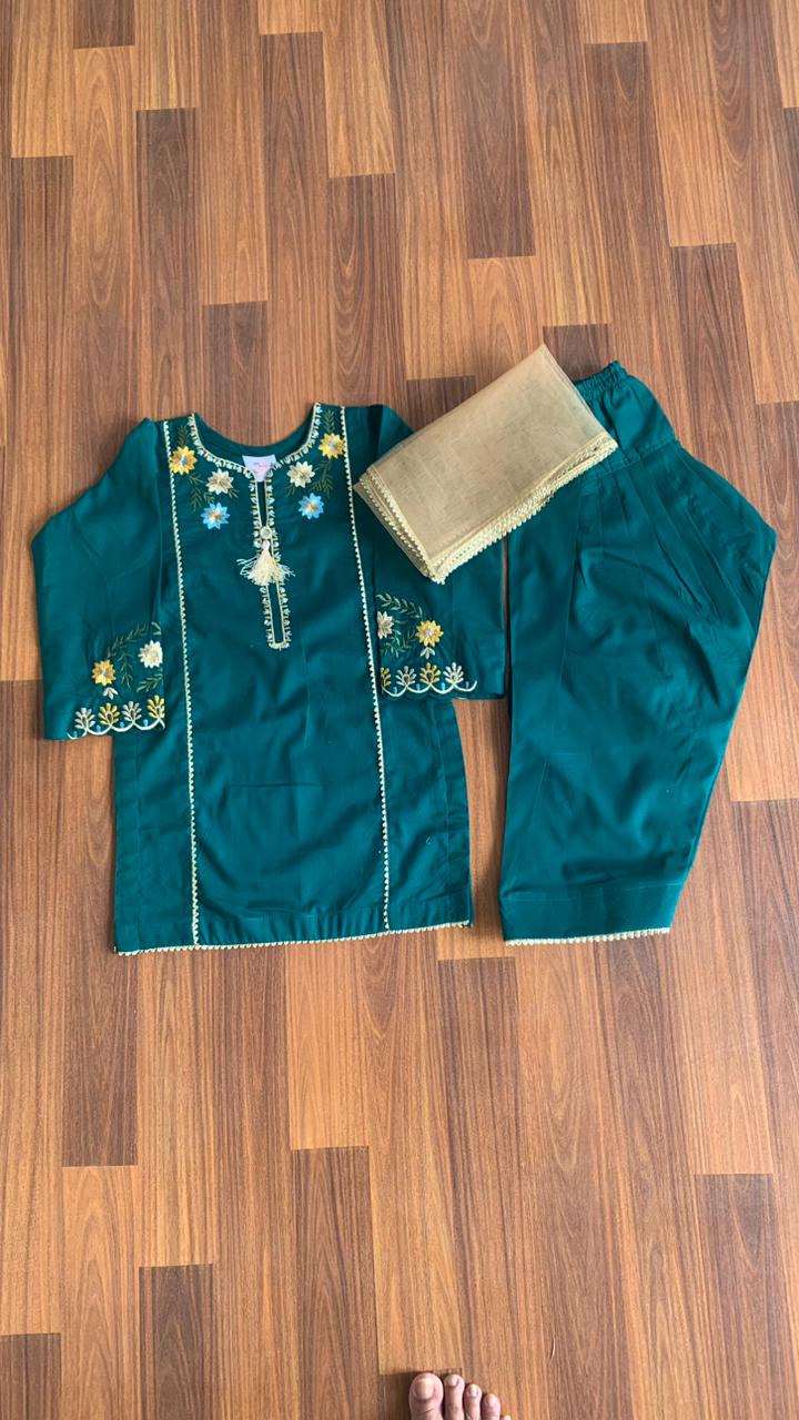 Elegant Teal Embroidered 3-Piece Suit