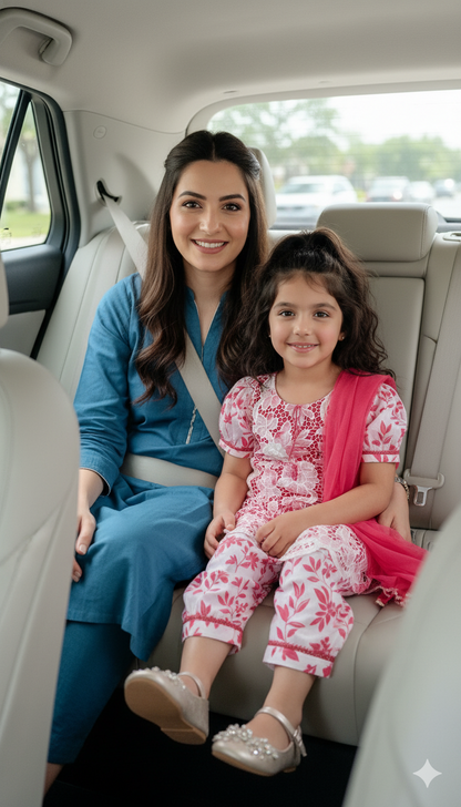 Pink & White Floral Girls 3 Piece Dress | Kids Stylish Lawn Outfit Pakistan