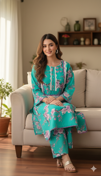 Elegant Floral Lawn Suit for Women – Summer Pakistani Dress (2 Piece)