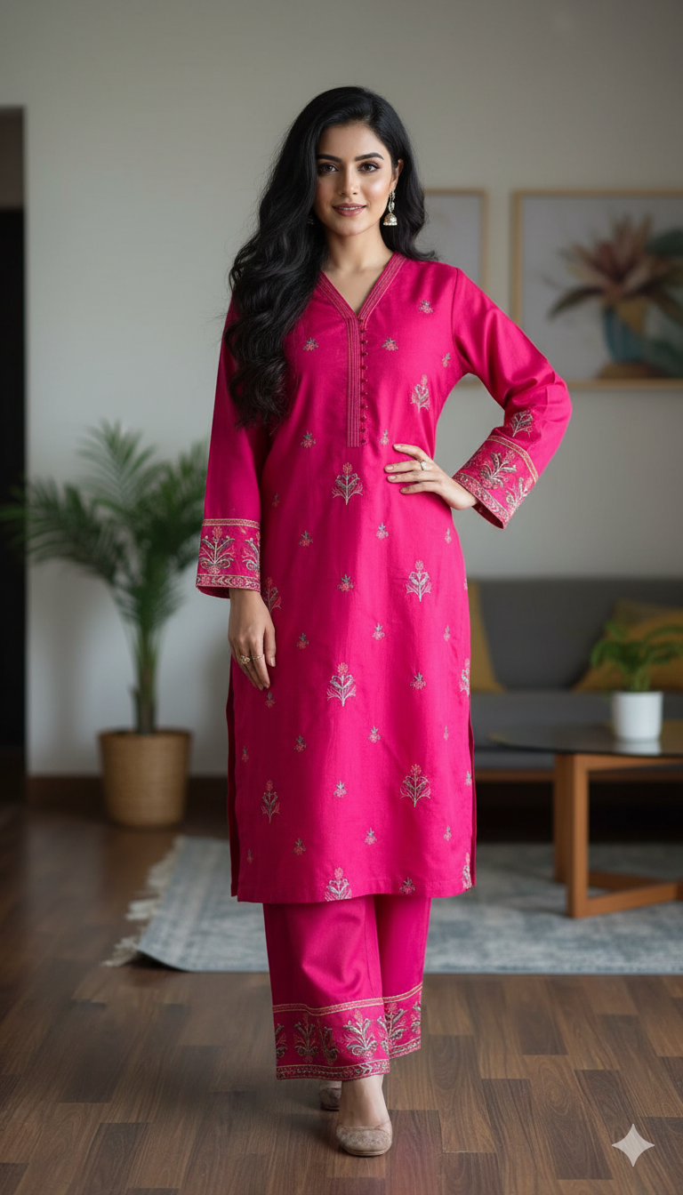 Elegant Pink Embroidered Lawn Suit for Women | Stylish Pakistani 2 Piece Dress