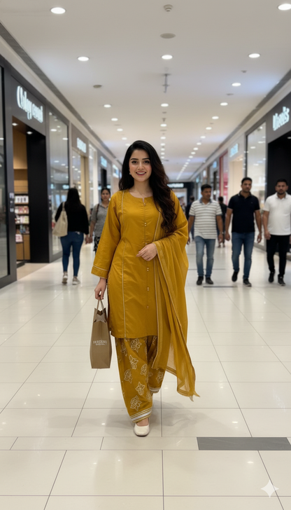 Mustard Yellow Embroidered lawn 3 Piece Suit for Women
