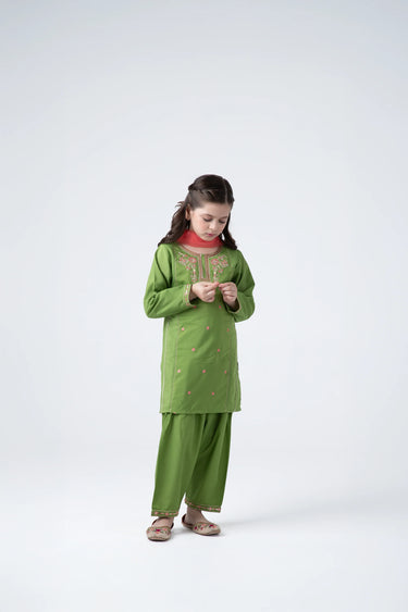 Green Festive Kurta Shalwar Set - 3pc