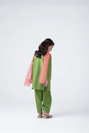 Green Festive Kurta Shalwar Set - 3pc