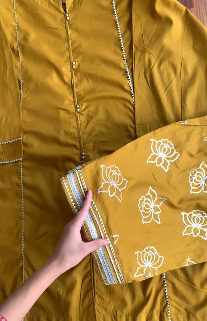 Mustard Yellow Embroidered lawn 3 Piece Suit for Women