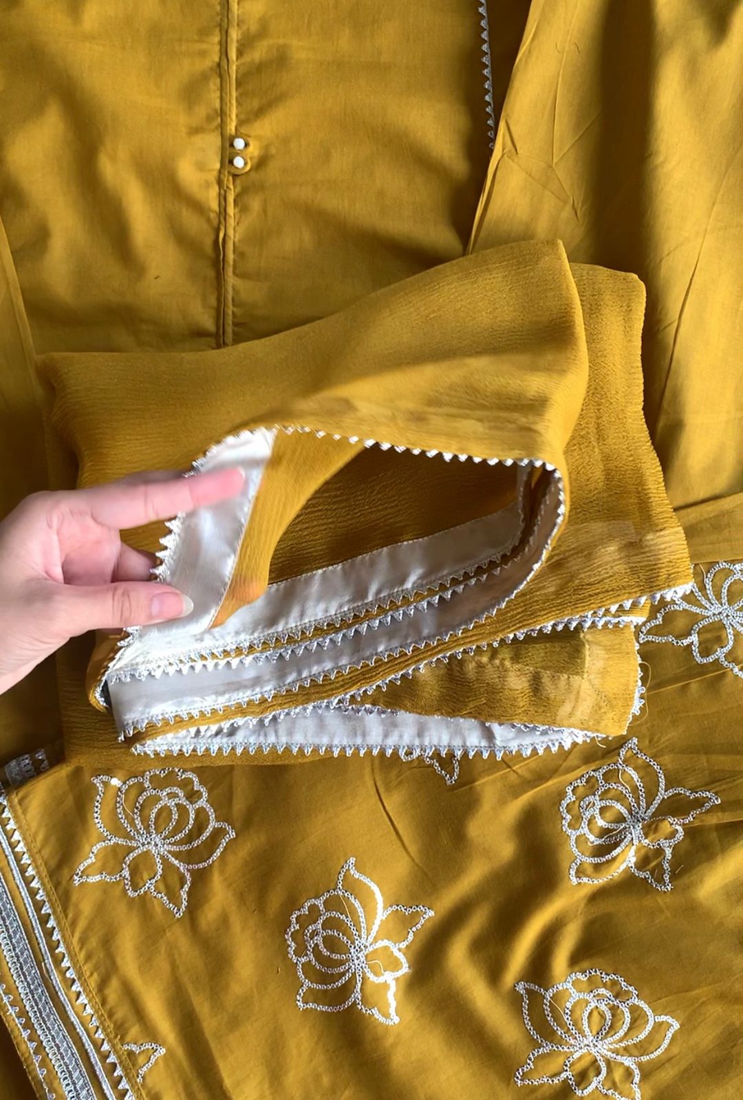 Mustard Yellow Embroidered lawn 3 Piece Suit for Women