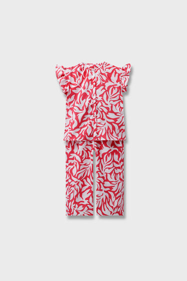 Girls Red Printed Cotton Co-ord Set