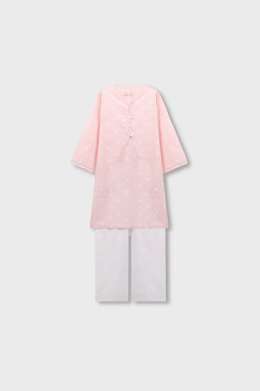 Girls Pink Cotton Kurta Set